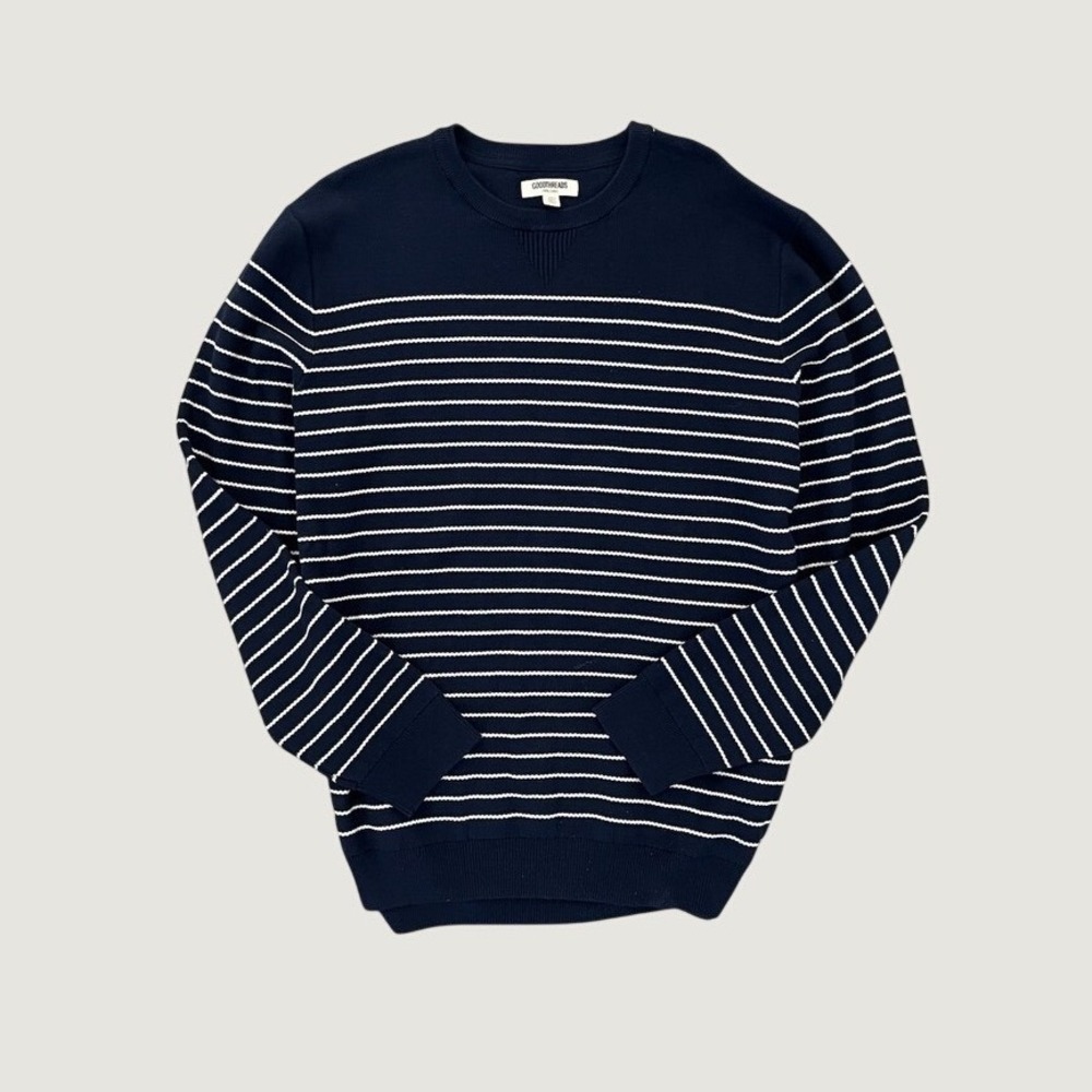 GOODTHREADS Men's Navy & White Striped Crew Neck Sweater Size XXL 100% Cotton